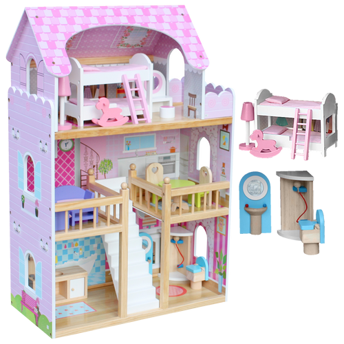 Drewniany domek dla lalek 3 poziomy - Rezydencja róż