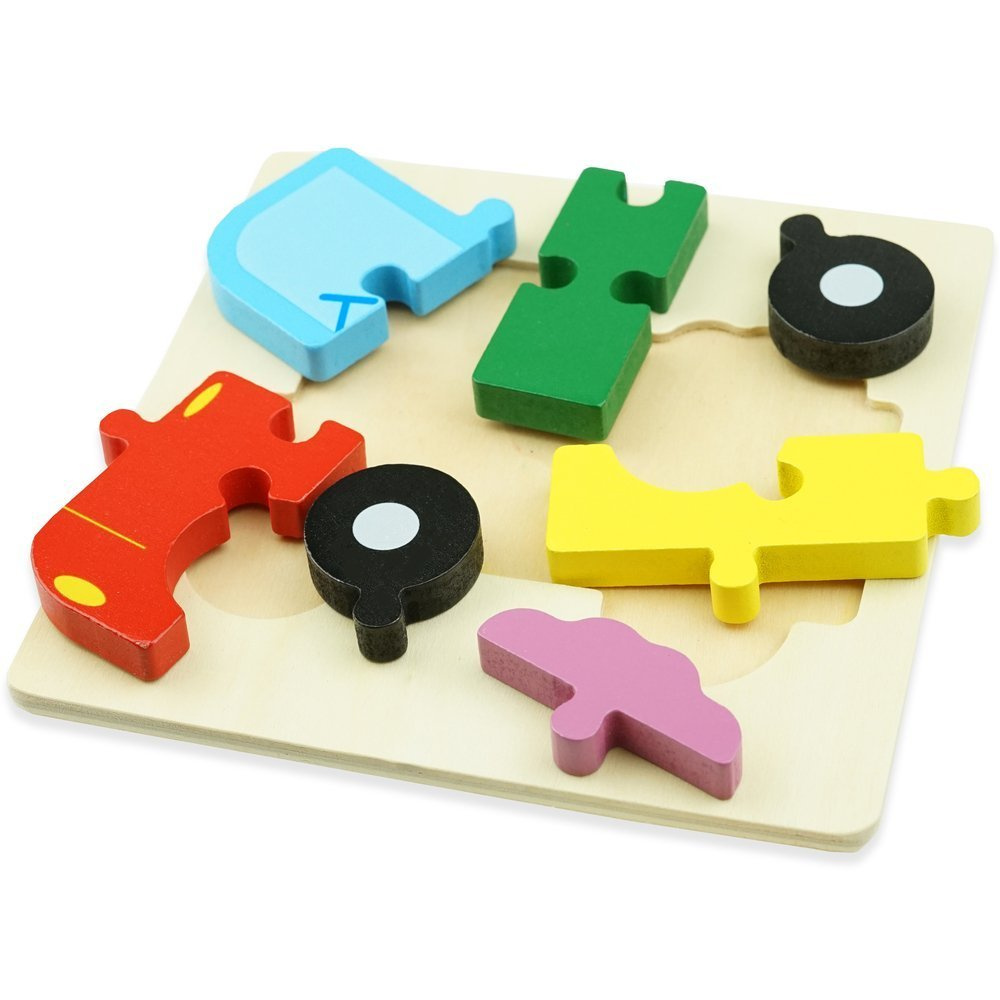 Drewniana kolorowa układanka puzzle Autko