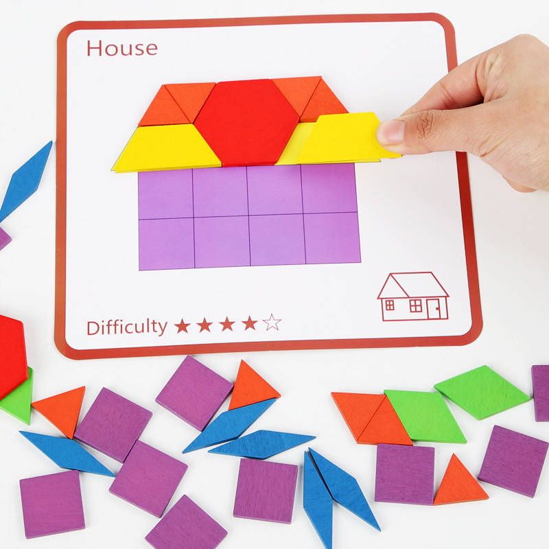 Drewniana układanka edukacyjna Montessori mozaika puzzle kreatywna gra