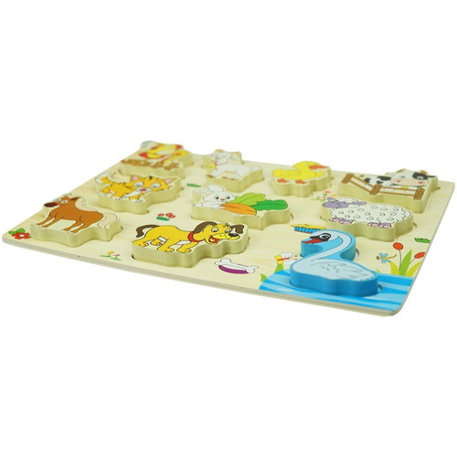 Drewniana kolorowa układanka puzzle zwierzęta na wsi