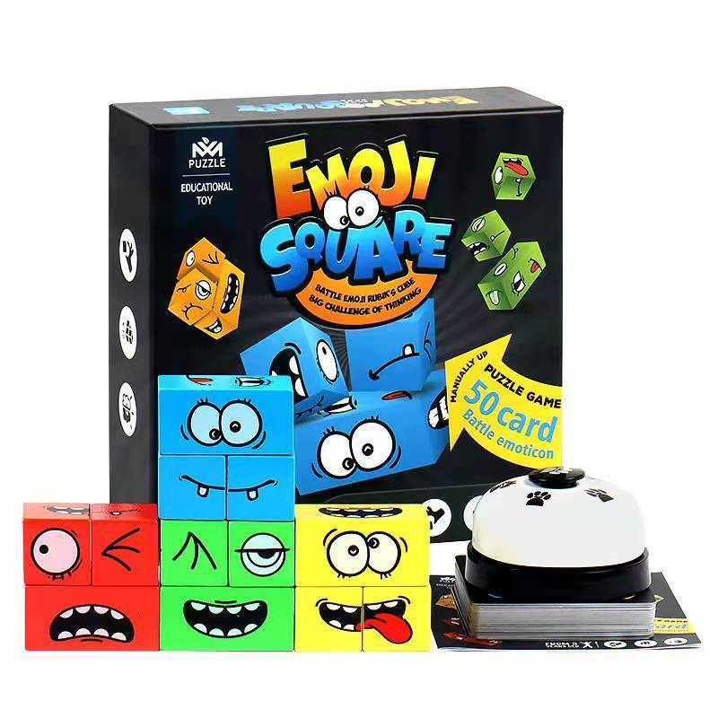 Drewniane klocki zmiana twarzy emocja gra logiczna