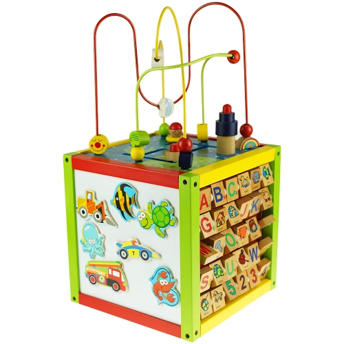 Edukacyjna duża kostka drewniana pętle labirynt alfabet