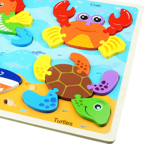 Drewniana kolorowa układanka puzzle zwierzęta morskie