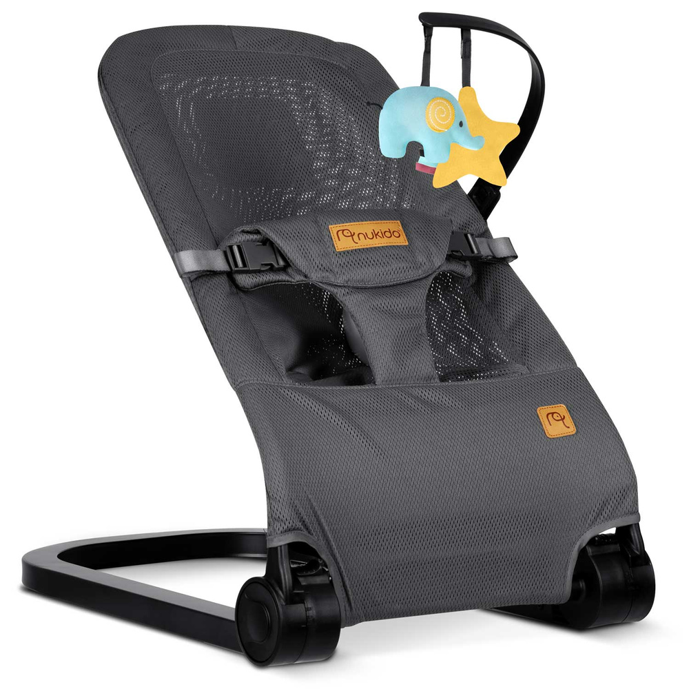 Leżaczek bujaczek z zabawkami - szary