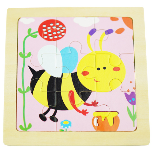 Drewniana kolorowa układanka mini puzzle pszczółka