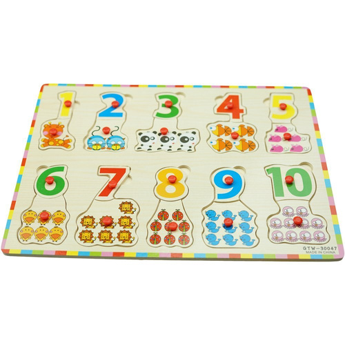 Puzzle drewniane układanka  z uchwytami cyfry nauka liczenia