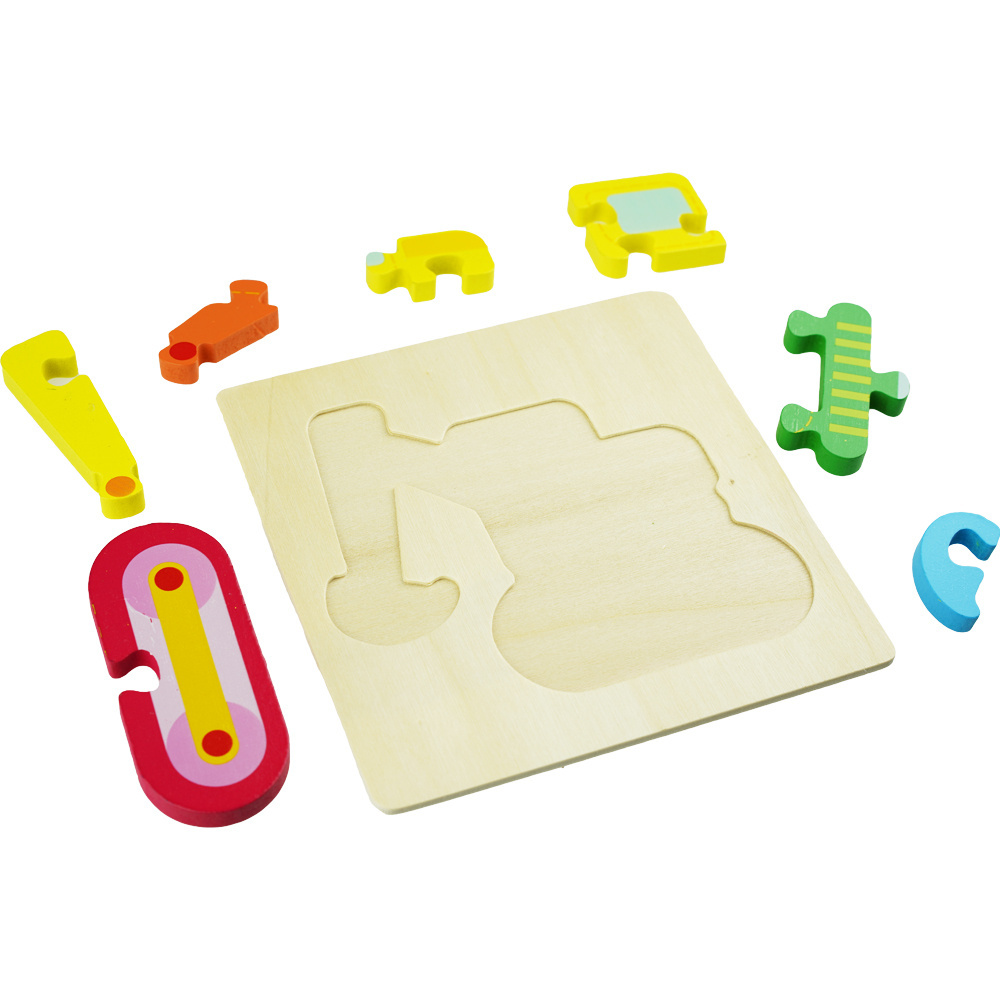 Drewniana kolorowa układanka puzzle Koparka