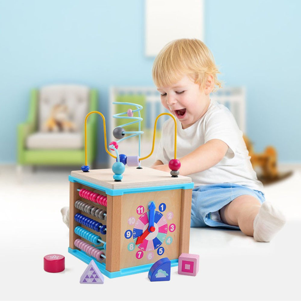 Drewniana Kostka Edukacyjna z liczydłem 5w1 sorter klocki OUTLET