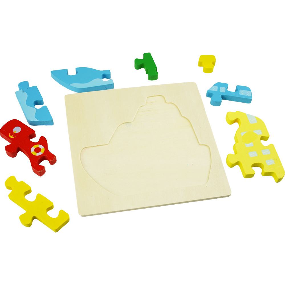 Drewniana kolorowa układanka puzzle Statek