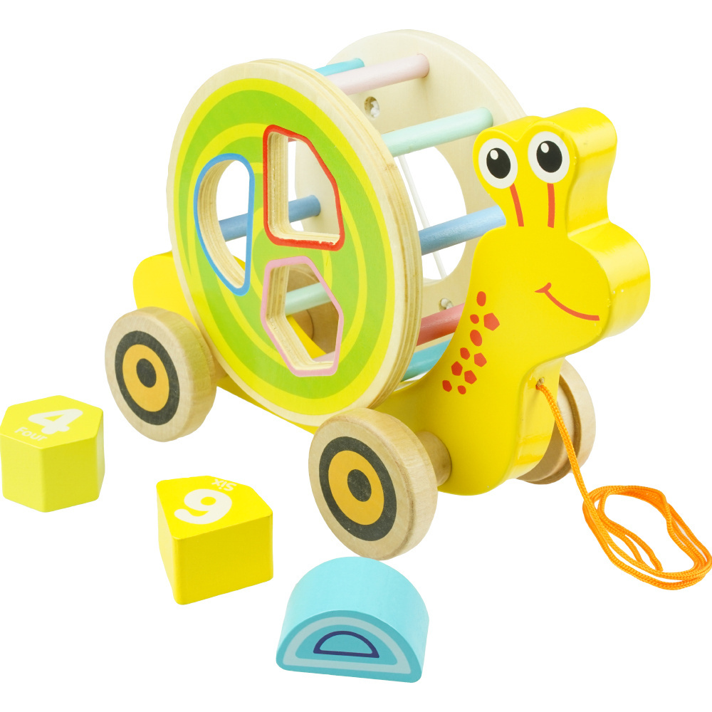 Drewniana zabawka do ciagnięcia sorter Ślimak ze sznurkiem
