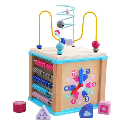 Drewniana Kostka Edukacyjna z liczydłem 5w1 sorter klocki OUTLET