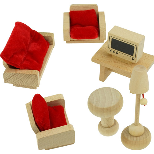 Zestaw drewnianych mebelków do domku dla lalek