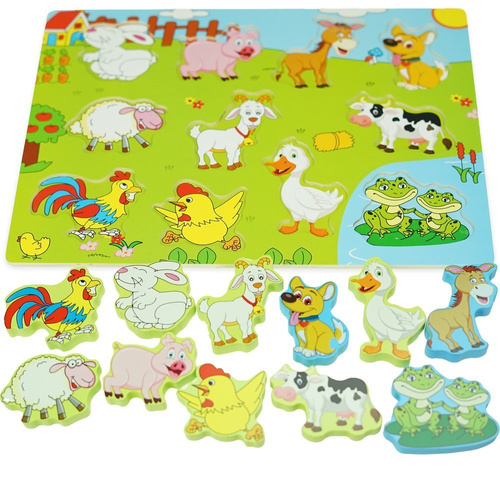 Drewniana kolorowa układanka puzzle zwierzęta na farmie