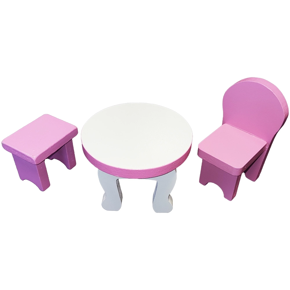 Zestaw drewnianych mebelków do domku dla lalek do jadalni