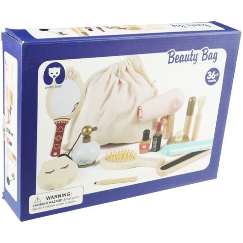 Zestaw drewnianych akcesoriów piękności toaletka