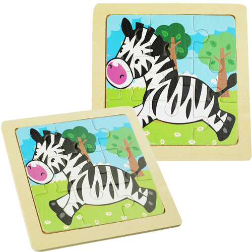 Drewniana kolorowa układanka puzzle zebra konik