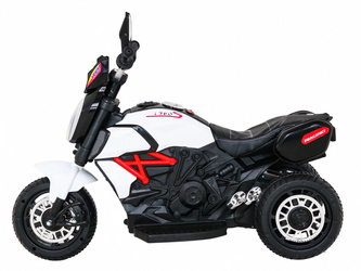 Motorek Fast Tourist na akumulator dla dzieci Biały + Audio + Światła + Ekoskóra