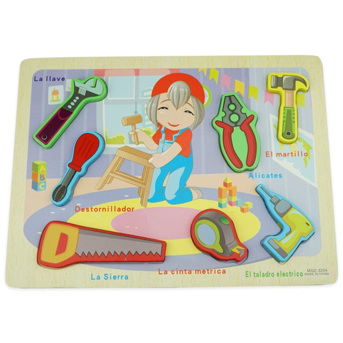 Drewniana kolorowa układanka puzzle narzędzia
