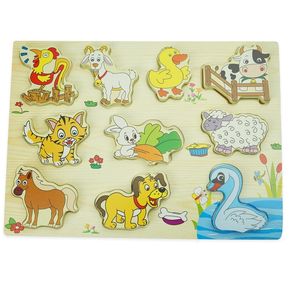 Drewniana kolorowa układanka puzzle zwierzęta na wsi