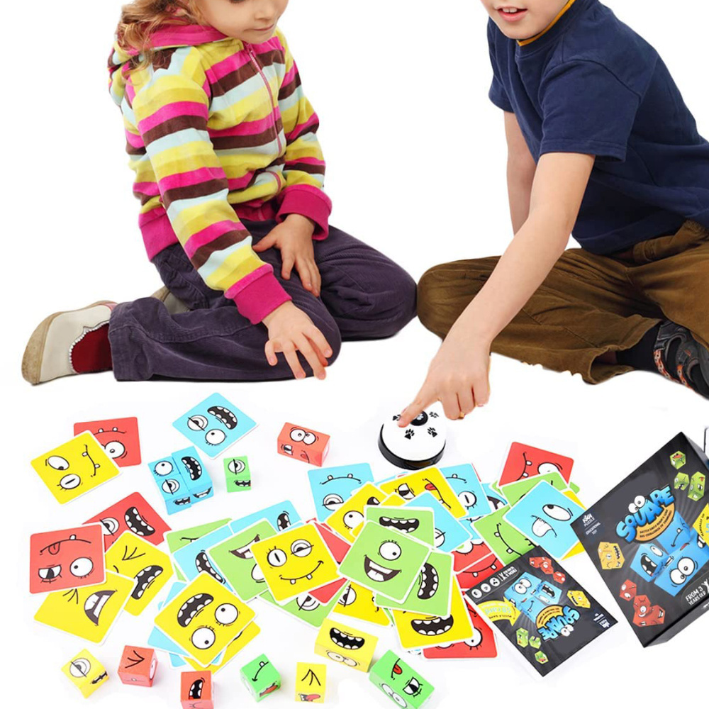 Drewniane klocki zmiana twarzy emocja gra logiczna