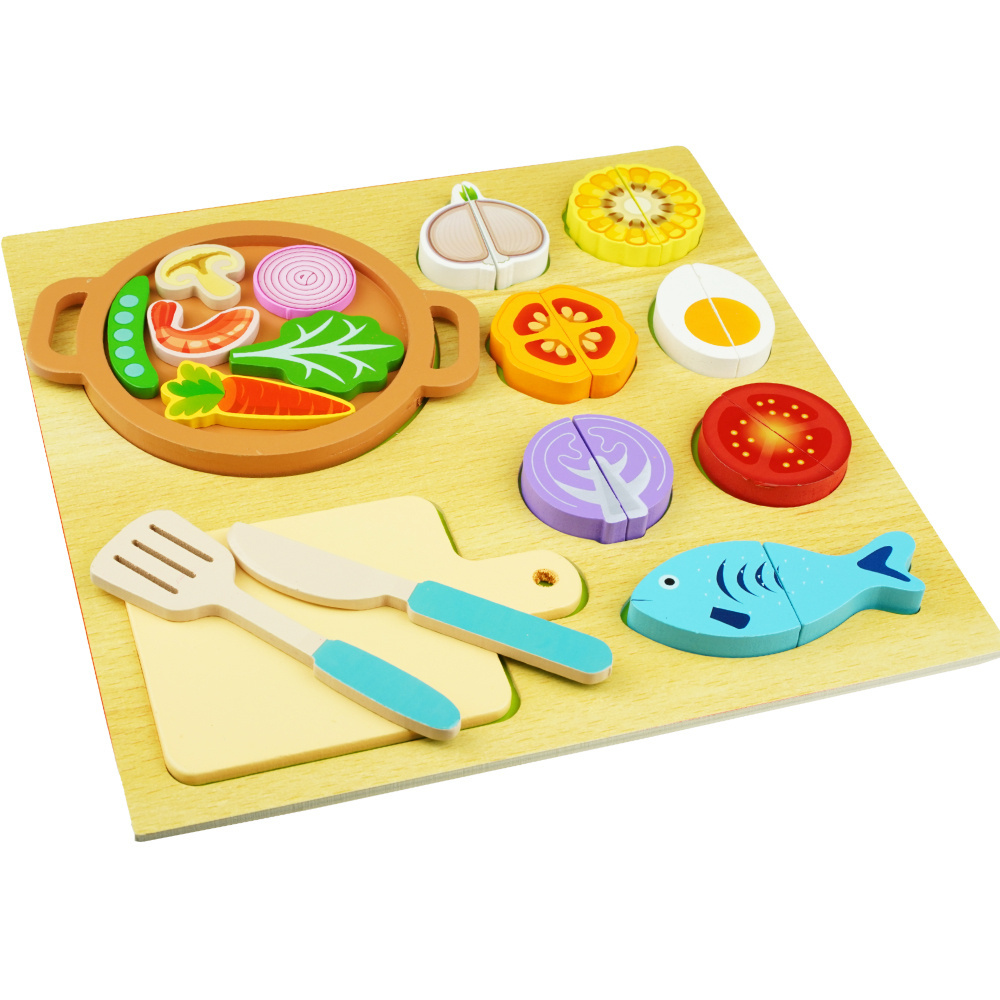 Drewniana układanka do krojenia puzzle 3D na magnes 3w1 deska nożyk 