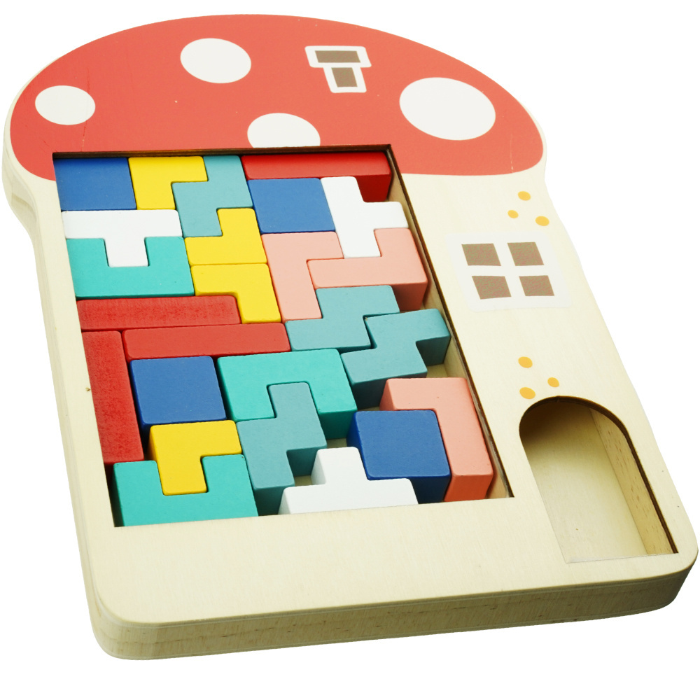 Drewniana gra Tetris puzzle układanka klocki logiczna łamigłówka