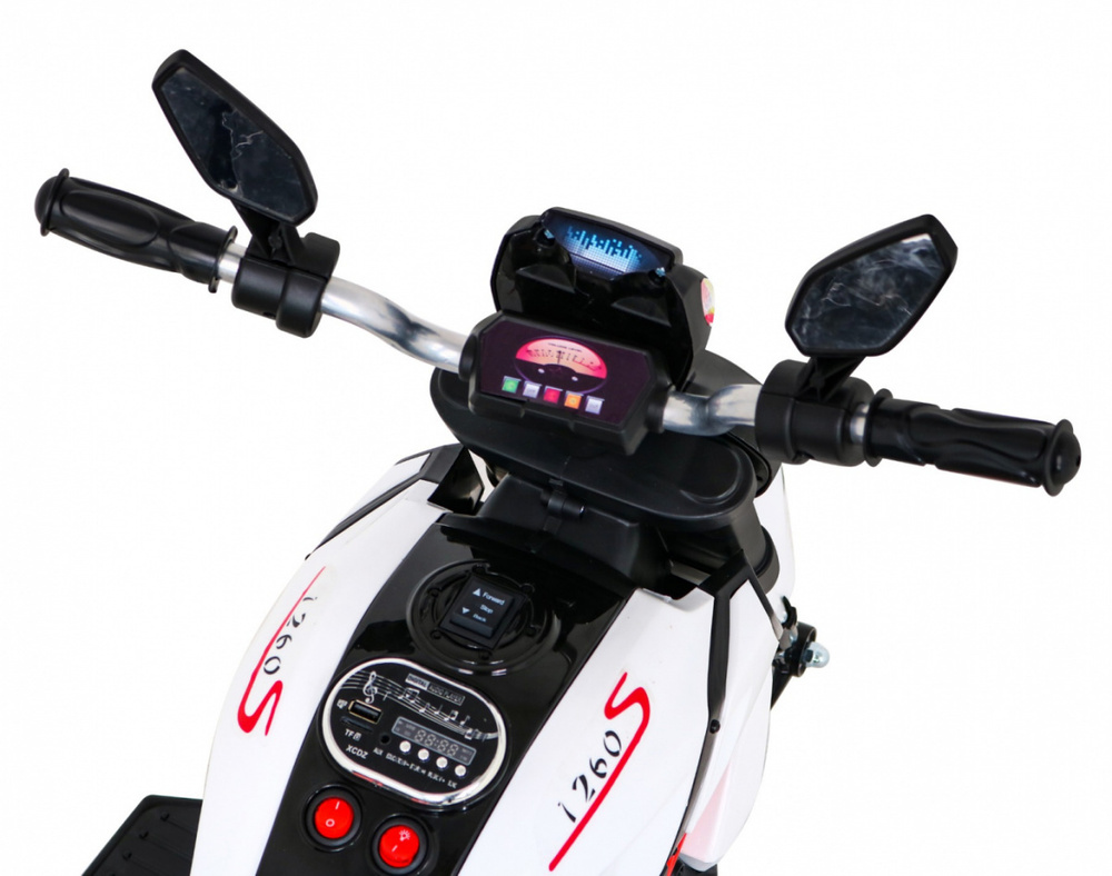Motorek Fast Tourist na akumulator dla dzieci Biały + Audio + Światła + Ekoskóra