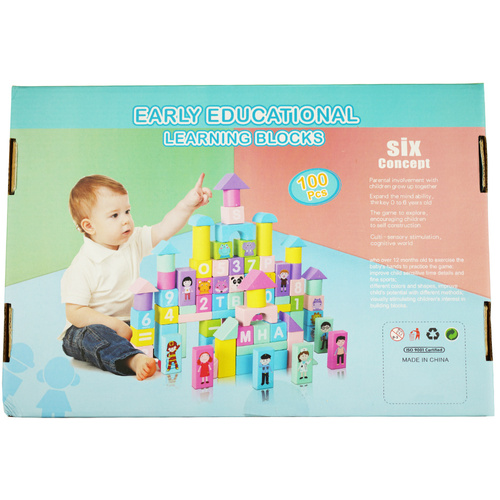 Duże drewniane kolorowe klocki konstrukcyjne 100el