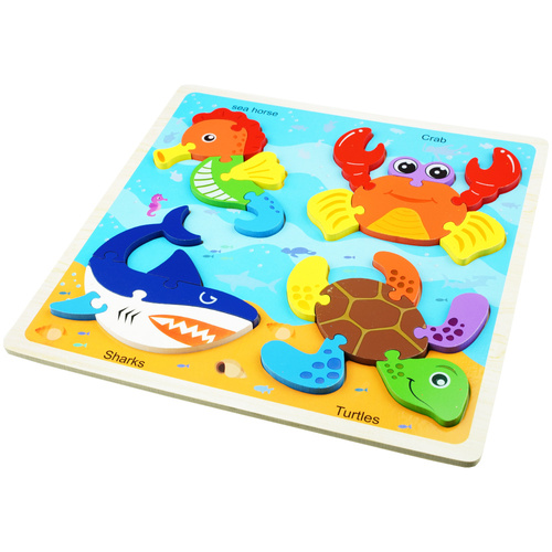 Drewniana kolorowa układanka puzzle zwierzęta morskie