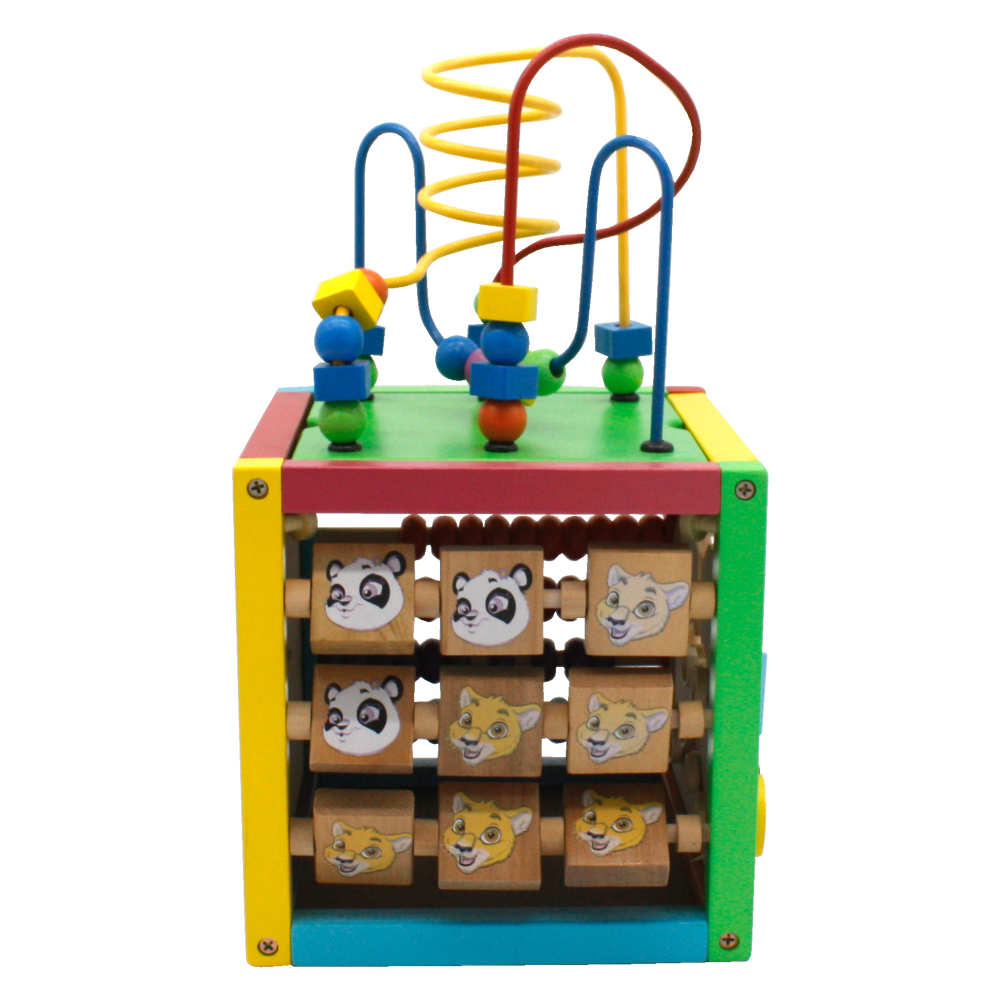 Drewniana Kostka Edukacyjna z liczydłem 5w1