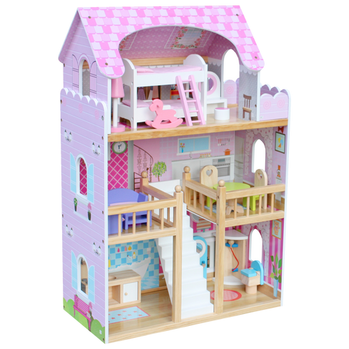 Drewniany domek dla lalek 3 poziomy - Rezydencja róż