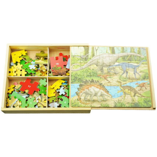 Drewniane puzzle Dinozaury kolorowa układanka 4W1 