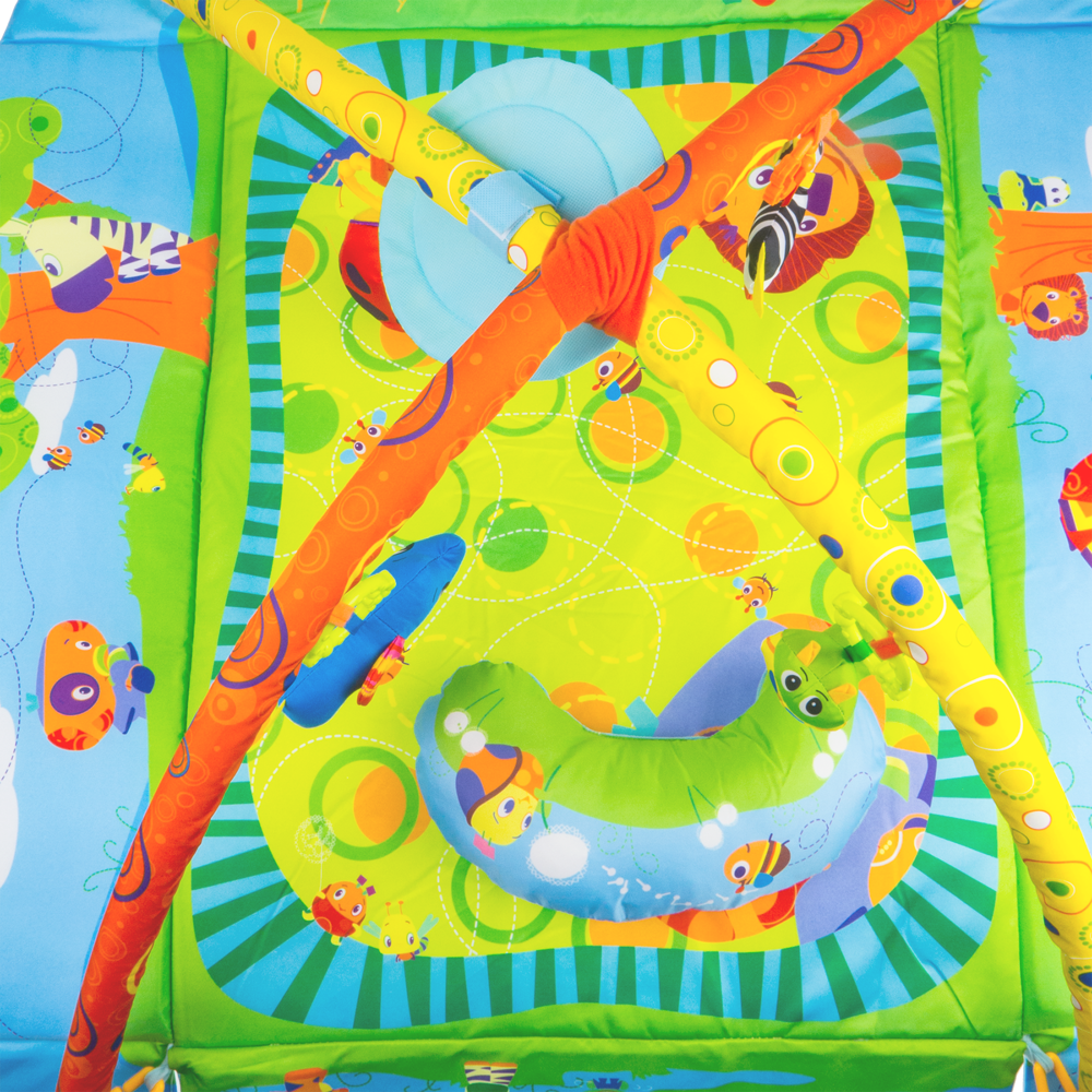 Mata edukacyjna kojec 2w1 z zabawkami i zagłówkiem