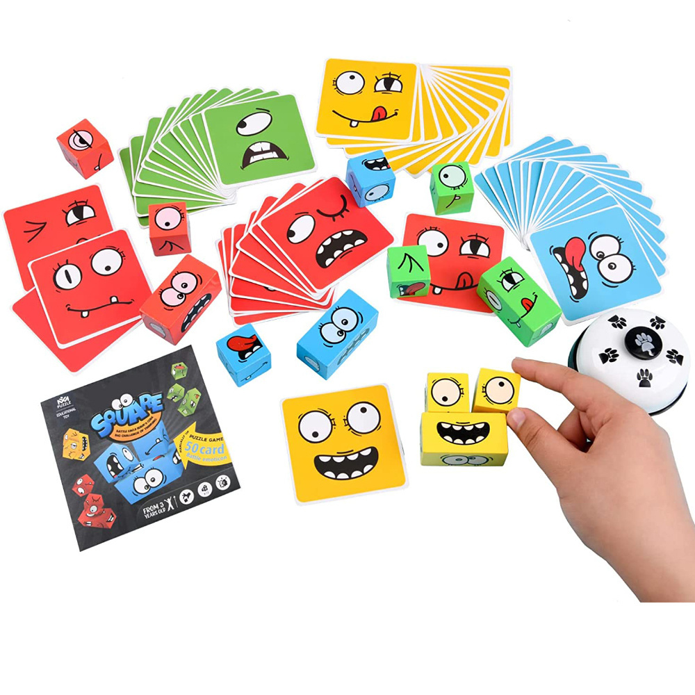 Drewniane klocki zmiana twarzy emocja gra logiczna