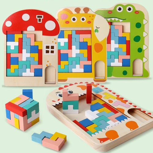 Drewniana gra Tetris puzzle układanka klocki logiczna łamigłówka