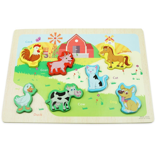 Drewniana kolorowa układanka puzzle zwierzęta na wsi