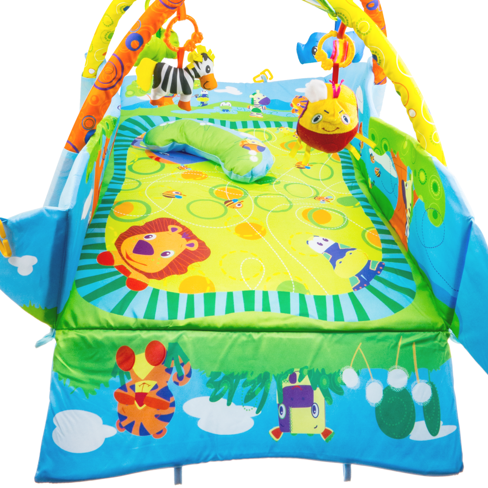 Mata edukacyjna kojec 2w1 z zabawkami i zagłówkiem