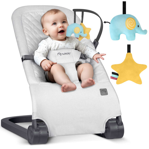 Leżaczek bujaczek z zabawkami - jasno szary