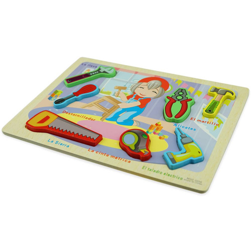 Drewniana kolorowa układanka puzzle narzędzia