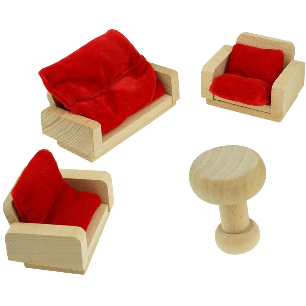 Zestaw drewnianych mebelków do domku dla lalek