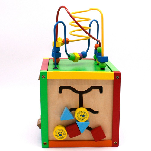 Drewniana Kostka Edukacyjna z liczydłem 5w1