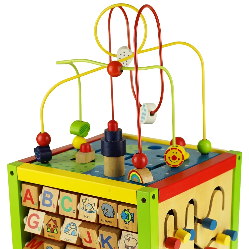 Edukacyjna duża kostka drewniana pętle labirynt alfabet