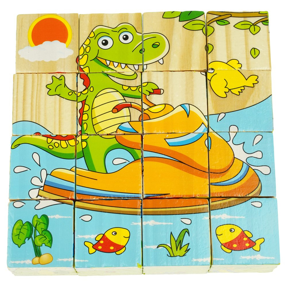 Drewniane puzzle edukacyjne klocki układanka 6w1 pojazdy