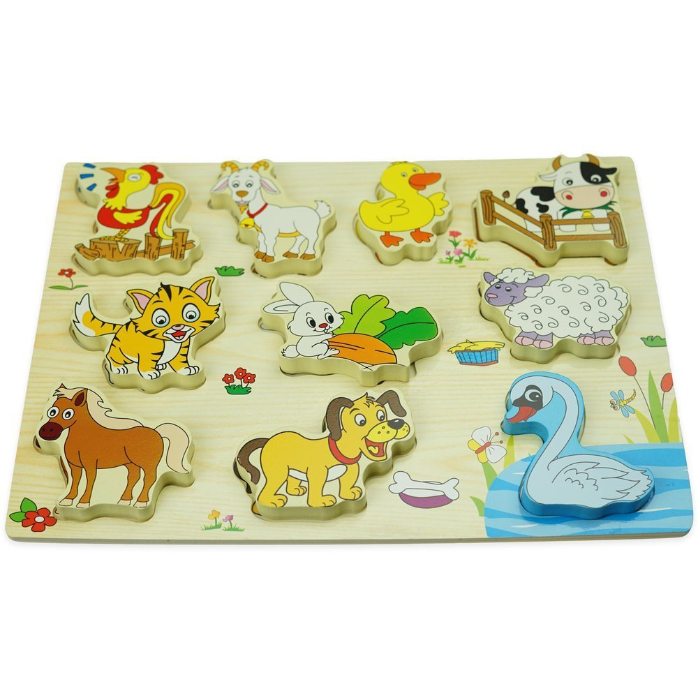 Drewniana kolorowa układanka puzzle zwierzęta na wsi