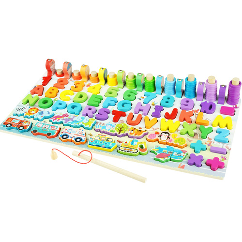 Drewniana układanka zestaw klocków cyfry alfabet mini puzzle