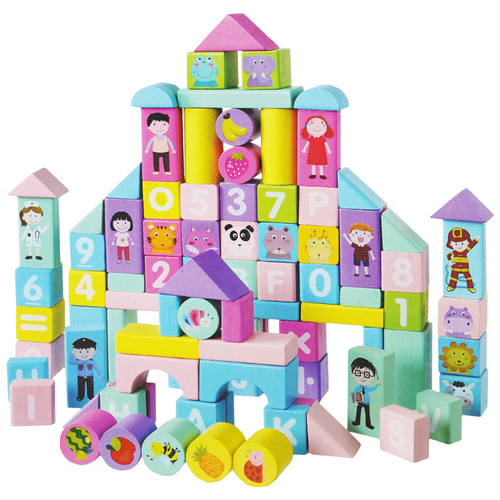 Duże drewniane kolorowe klocki konstrukcyjne 100el