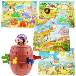 Drewniane kolorowe układanki 4 x puzzle gra ukłuj pirata