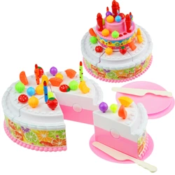 Tort urodzinowy do krojenia na rzep grający świeczki i owoce