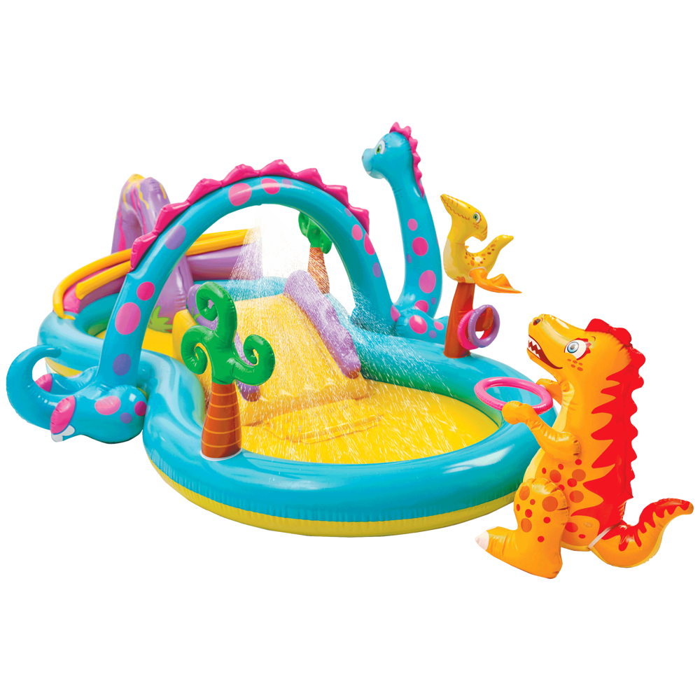 Dmuchany, wodny plac zabaw ze zjeżdżalnią i fontanną Dinozaury INTEX 57135