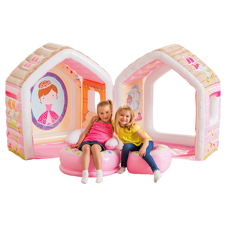 Domek dmuchany z pufami dla dzieci rozkładany plac zabaw księżniczki INTEX 48635